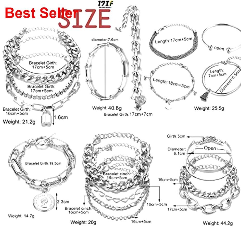 Stackable Silver-Plated Bracelets Set Adjustable Chain Cuff Bangles - Picture 6 of 7